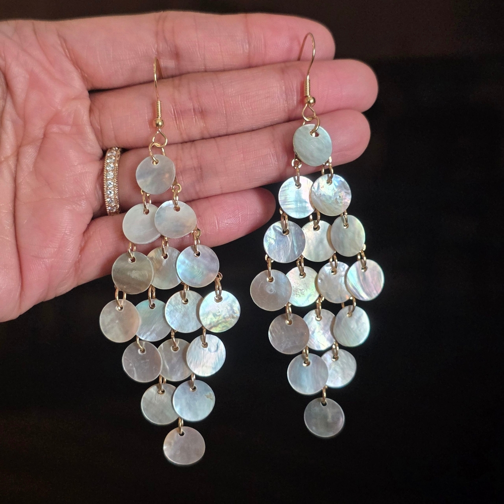 Boheme Iridescent Mother-of-Pearl Disc Chandelier Earrings